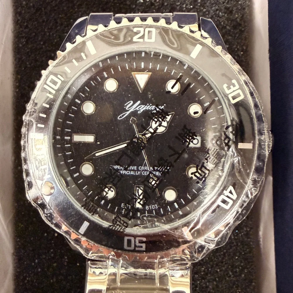 Dofia Xiaoya Men's Silver Stainless Steel Quartz Watch Black Dial Gift Box w/ S
